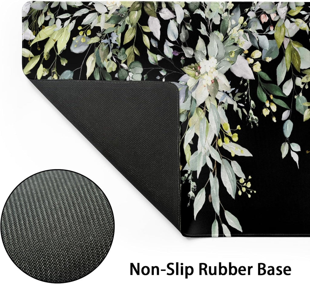 Sage Green Leaves Mouse Pad 31.5x11.8in Floral Black Gaming Mouse Pad Vintage Aesthetic Desk Pad Extended Large Desk Mat Non-Slip Rubber Base Stitched Edge Long Keyboard Mousepad for Computer Laptop - Image 4