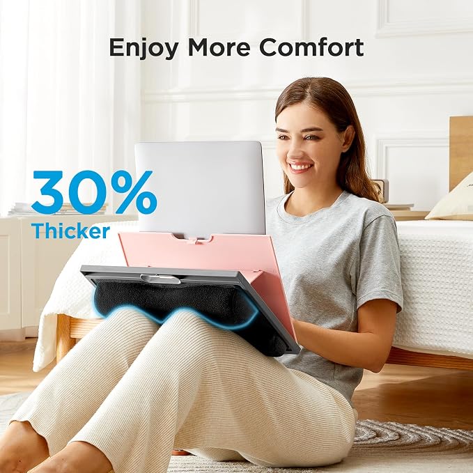 HUANUO Adjustable Lap Desk - with 8 Adjustable Angles & Dual Cushions Laptop Stand for Car Laptop Desk, Work Table, Lap Writing Board & Drawing Desk on Sofa or Bed, Pink | Dual-cushion base, carry handle, 30% thicker for durability, wider anti-slip led... - Image 3