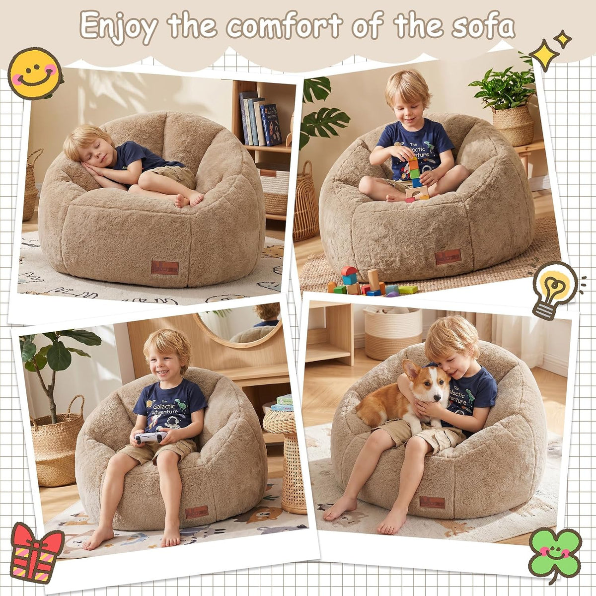 Bean Bag Chair for Kids, Cozy Fluffy Beanbag Chairs with Filler for Teens and Kids, Floor Lazy Sofa for Living Room, Gaming & Reading(S-Brown) - Image 6