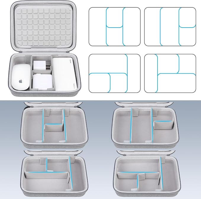 Lacdo Hard Travel Electronic Organizer Case for MacBook Power Adapter Charger, Cables, Cords, Apple Pencil, Mouse, Power Bank, USB Flash Disk, SD Cards EVA Protective Portable Accessories Bag, Gray - Image 3