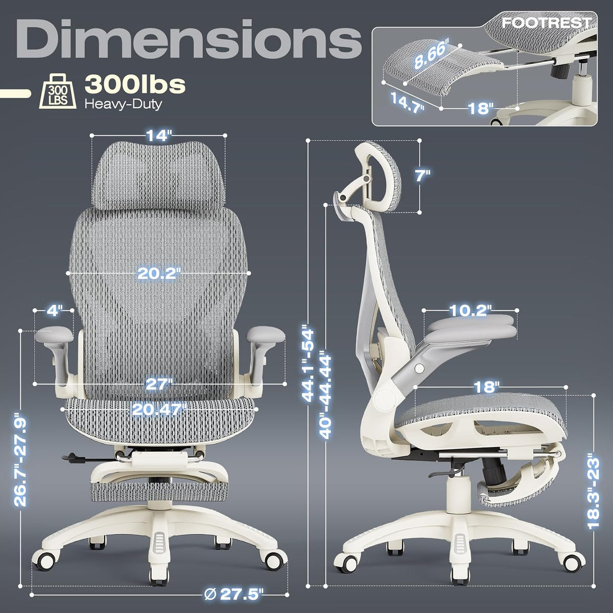 ELABEST X100 Ergonomic Mesh Office Chair with Footrest, Big and Tall Home Desk Chair with 5D Flip-Up Arms, Adjustable 3D Lumbar Support, Gaming & Executive Computer Chair - Image 2