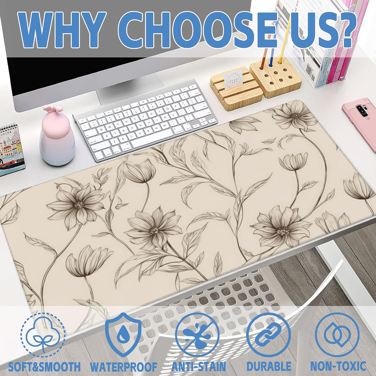 XXL Mouse Pad,Minimalist Flowers Large Gaming Mouse Pad,Abstract line Floral Desk Mat for Desktop,Extended Big Computer Keyboard Desk Pad with Non-Slip Base and Stitched Edges 35.4"x15.7" - Image 3