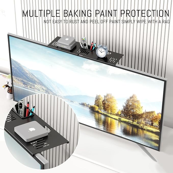 CABTE Adjustable Steel TV Top Shelf, Floating TV Stand | Universal Monitor Shelf for Soundbar, Game Console, Cable Box, Router Shelves (16.93x4.72inch with 1 Boxes) - Image 3