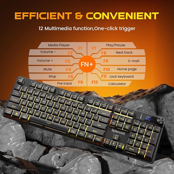 Redragon K521 Pro Wireless Gaming Keyboard with Screen | Mechanical Feeling, Tri-Mode BT/2.4G/USB-C, RGB Keyboard, 12 Multimedia Keys, Programmable Software, Full-size keyboard - Image 8