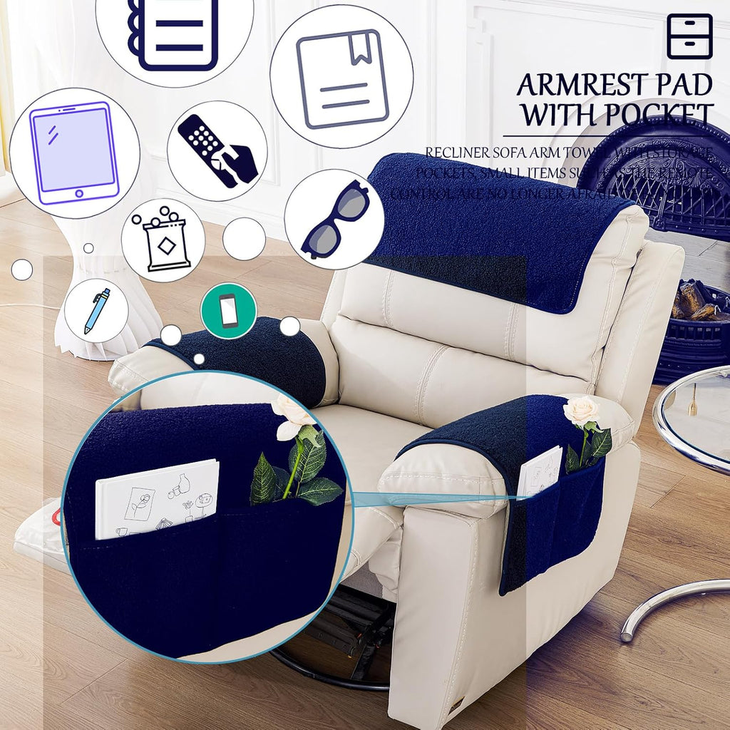 Armrest Covers for Recliners Couch Arm Covers with Pockets for Sofa - Image 3
