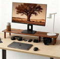 Dual Monitor Stand Riser, Acacia Wood Desktop Shelf with Storage | 39.37-Inch Wide, Under-Shelf Storage for Keyboard, Mouse and Laptop, Fits Two 24-Inch Monitors in Home Office by Rocdeer