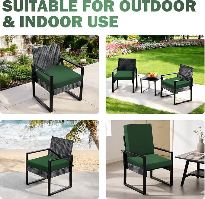 Outdoor Chair Cushions Set of 4, 19x19x3Inch Waterproof & Fade Resistant Patio Furniture Seat Cushions with Ties, Square Outdoor Dining Chair Cushions for Lawn, Garden, Deck&Yard, Forest Green - Image 6