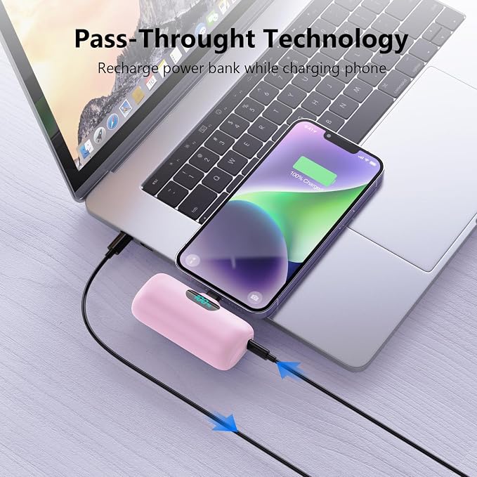 Mini Portable Charger for iPhone 14/13 Series,Upgraded 5000mAh PD Fast Charging Battery Pack,LCD Display Cute Power Bank Portable Phone Charger for iPhone 14/14 Pro Max/13/12 Pro/11/XS/XR/X/8/7/6 - Image 6