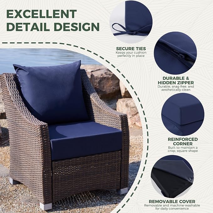 Outdoor Cushions for Patio Furniture, Outdoor Seat Cushion Set 24 x 24 x 5.75 in, Waterproof & Fade Resistant Outdoor Chair Cushions, Patio Cushion with Removable Cover, Set of 4, Navy Blue - Image 5