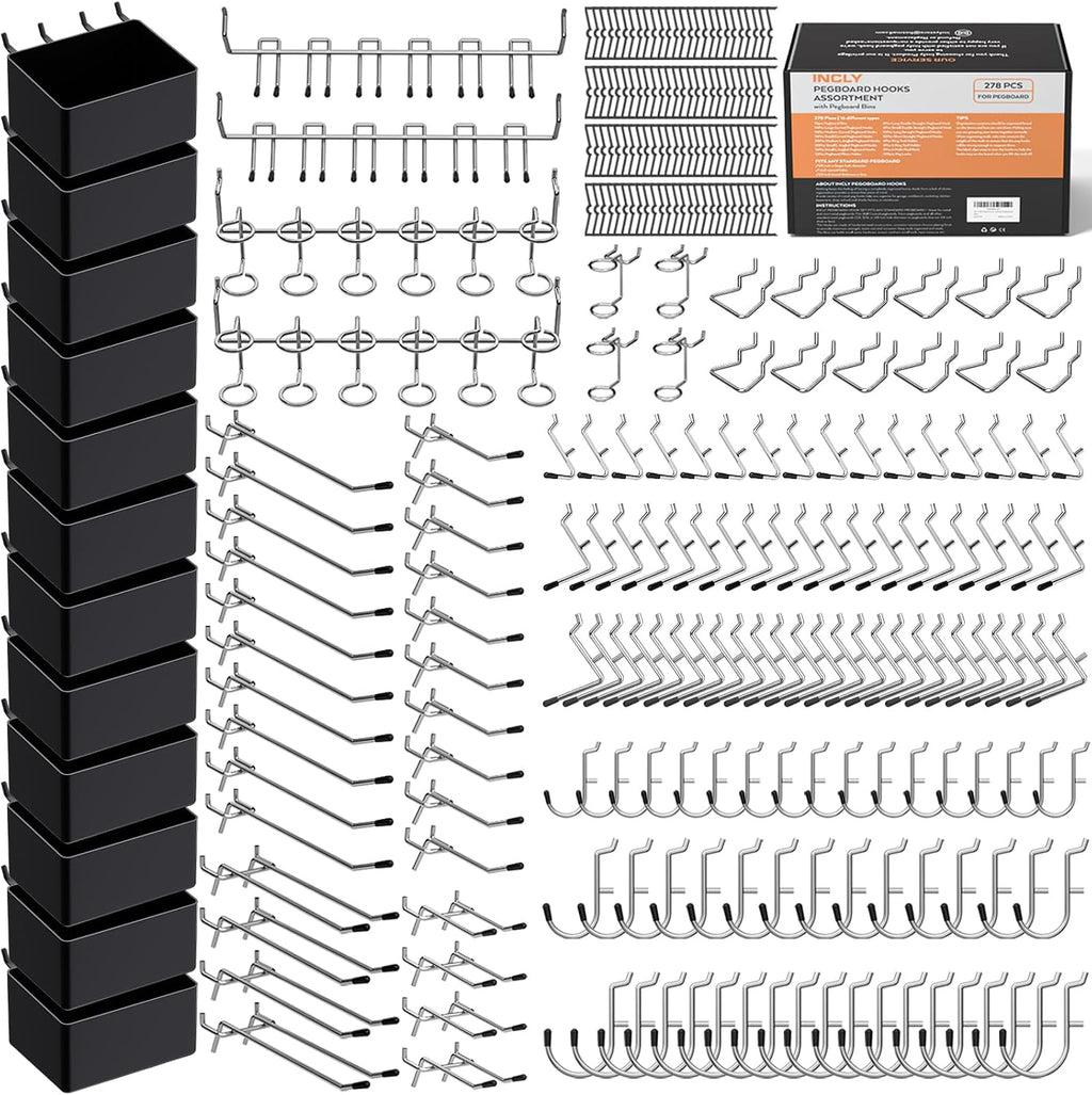 INCLY 278PCS Pegboard Accessories Organizer Kit with Peg Borad Hooks & Bins by INCLY