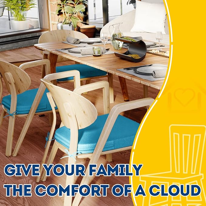 AAAAAcessories D-Shaped Chair Cushions, 2" Thick Dining Chair Pads with Ties and Removable, Machine-Washable Cover, 17" x 16", Set of 4, Teal - Image 6