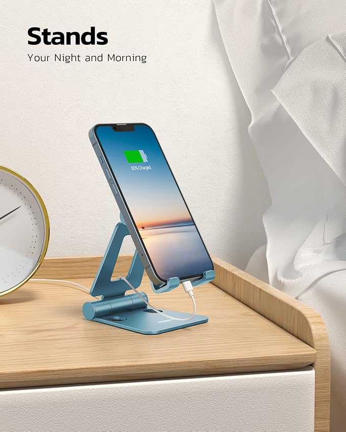 Nulaxy Full Aluminum Dual Folding Cell Phone Stand for Desk, Blue | Height Angle Adjustable, Portable, Anti-Slip Base, Fits 18mm Thick Case Smartphone, Nintendo Switch Desk Essential Accessory - Image 3