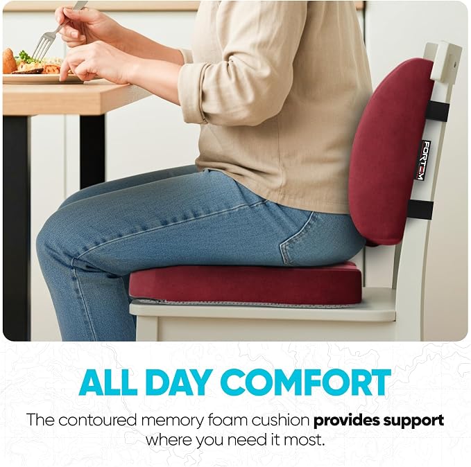 FORTEM Seat Cushion & Lumbar Support for Office Chair, Wheelchair, Car | Memory Foam | Ergonomic Design | Washable Cover | Non Slip | Red - Image 8