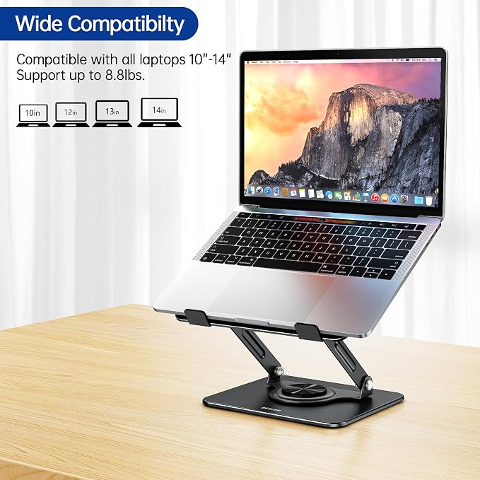 BESIGN Laptop Stand with 360° Rotating Base, Ergonomic Adjustable Notebook Riser, Foldable Computer Holder Compatible with 10-14" Laptops, LS11 Black - Image 8