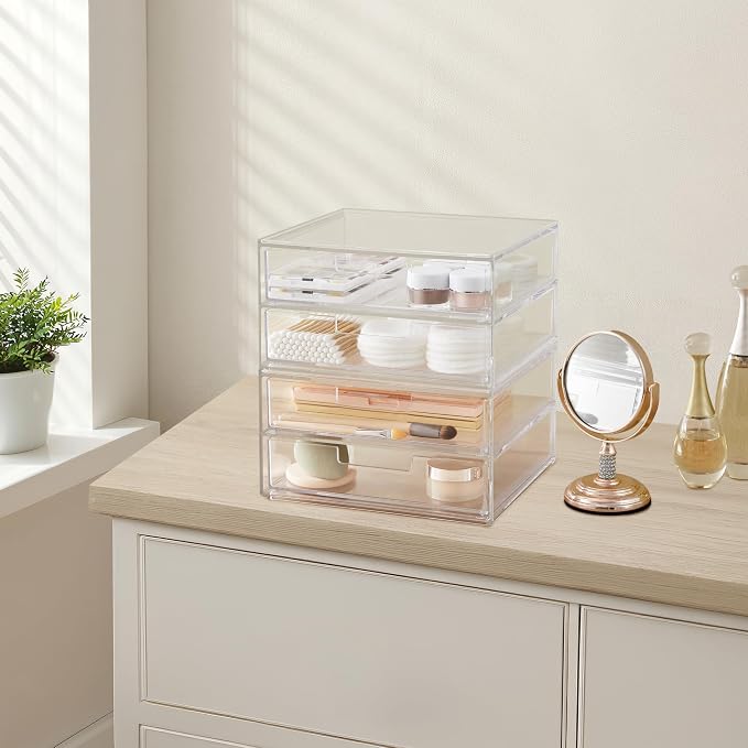 STORi Stackable Desk Drawer Organizer, Clear Pen Pencil Makeup Brush Holder for Desktops and Vanities, 4 Wide Drawers (Made in USA) - Image 6