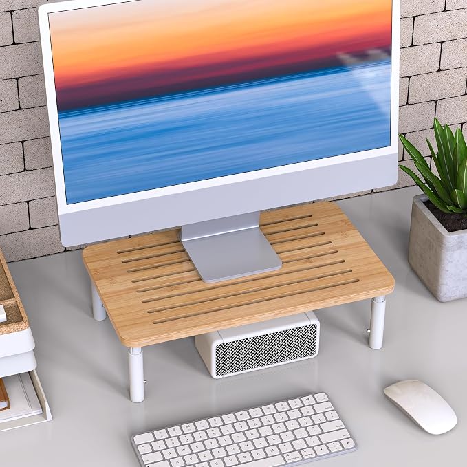 Bamboo Monitor Stand Riser, 4 Adjustable Height,Easy Assembly | Laptop Stand with Airflow Vents, Desk Organizer for Computer, PC, Printer - Image 8