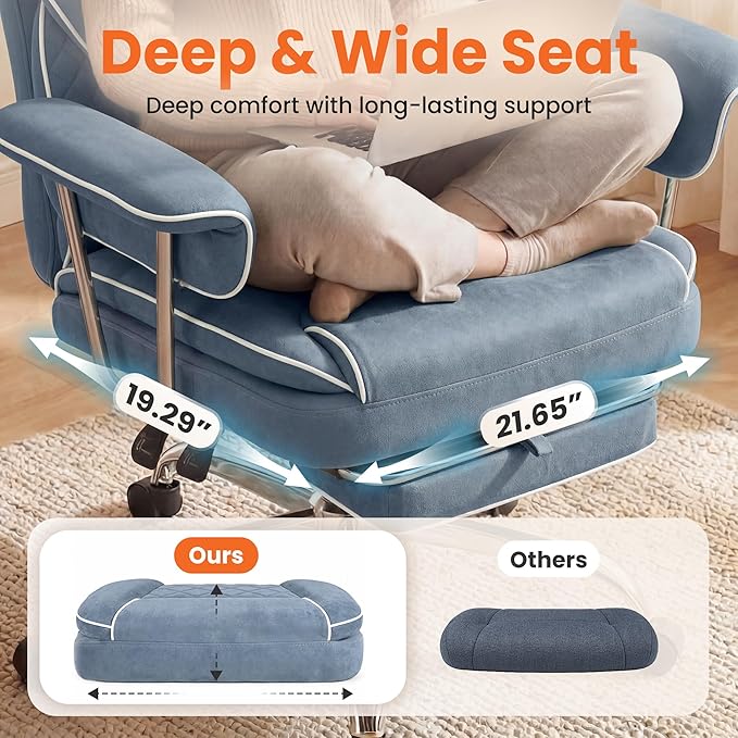 NEO CHAIR Big & Tall Leather Office Chair, High Back, Lumbar Support, Blue | Gaming Chair for Adults and Computer Use, Reclining Office Chair with Foot Rest, Massage, Comfy Design and Heavy Duty Support - Image 6