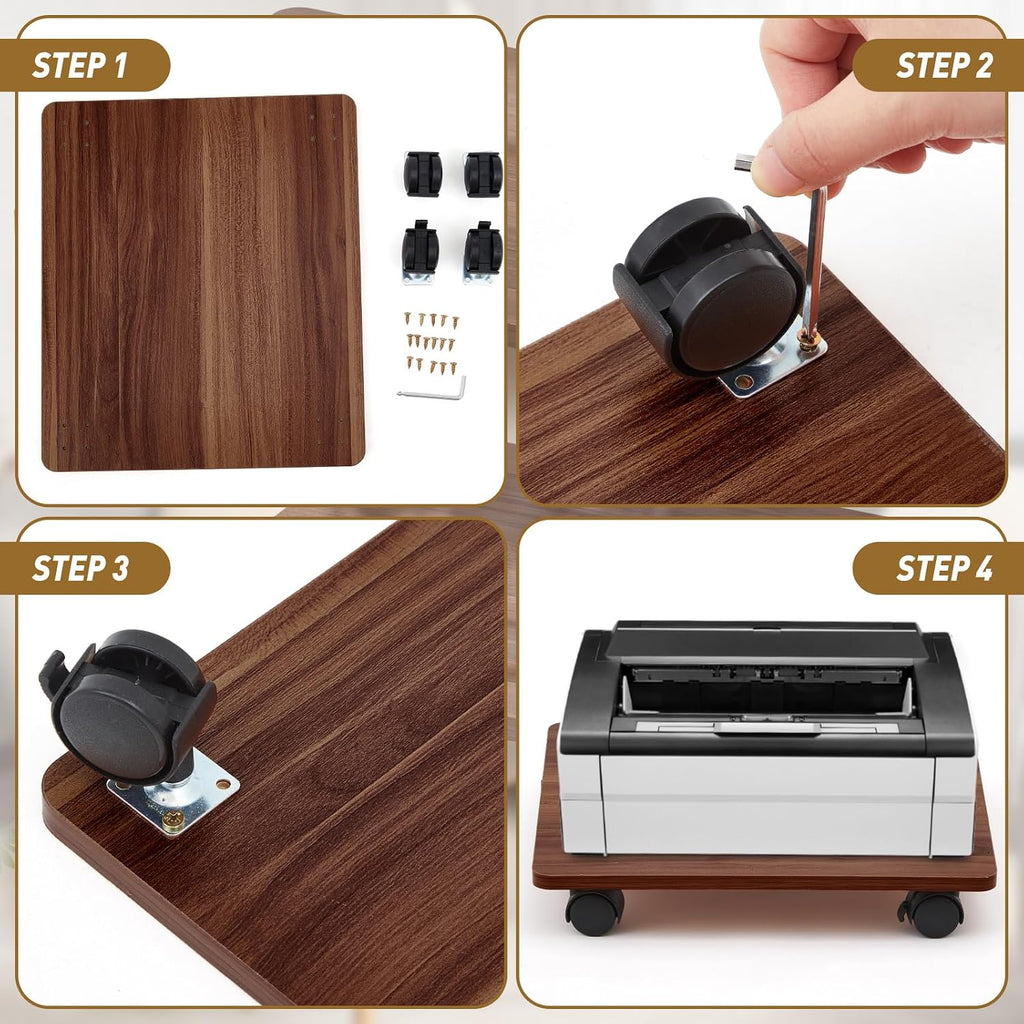 Beeveer 1 Pcs Walnut Under Desk Printer Stand 13.8 x 11.8 Inches - Image 3