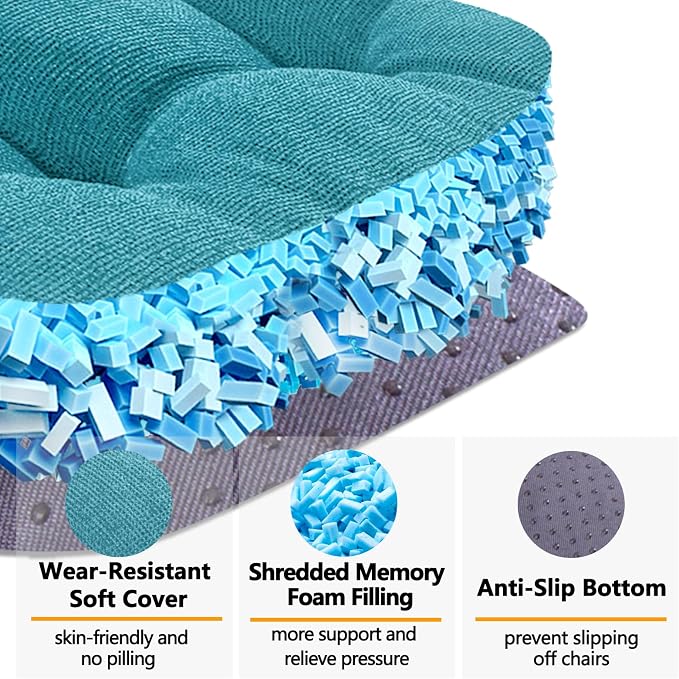MAGIC ELEPHANT Chair Cushions for Dining Chairs, Memory Foam Kitchen Chair Cushions Set of 4, Non-Slip Thick Dining Room Chair Pads Seat Cushions, 15.5" x 15.5" x 4" (Aqua Blue) - Image 3