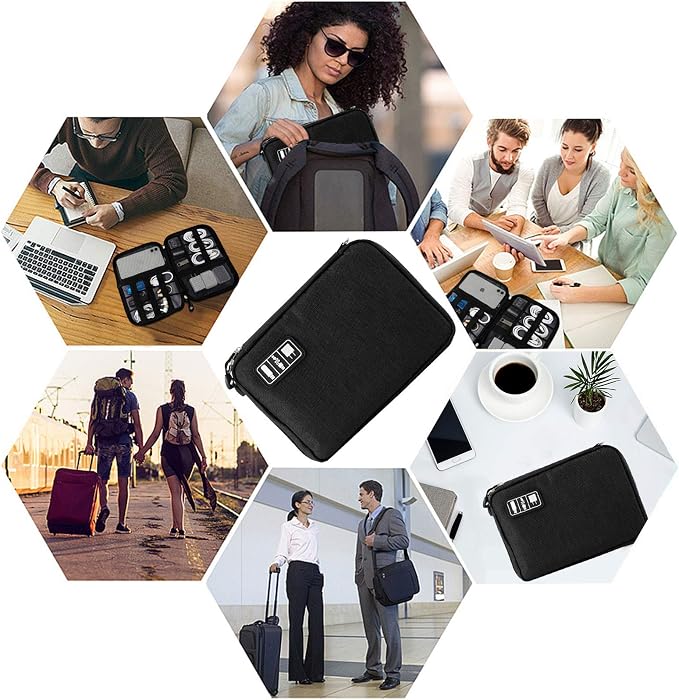 Travel Cable Organizer Bag Waterproof Portable Electronic Accessories Organizer for USB Cable Cord Phone Charger Headset Wire SD Card with 5pcs Cable Ties(Grey) - Image 6