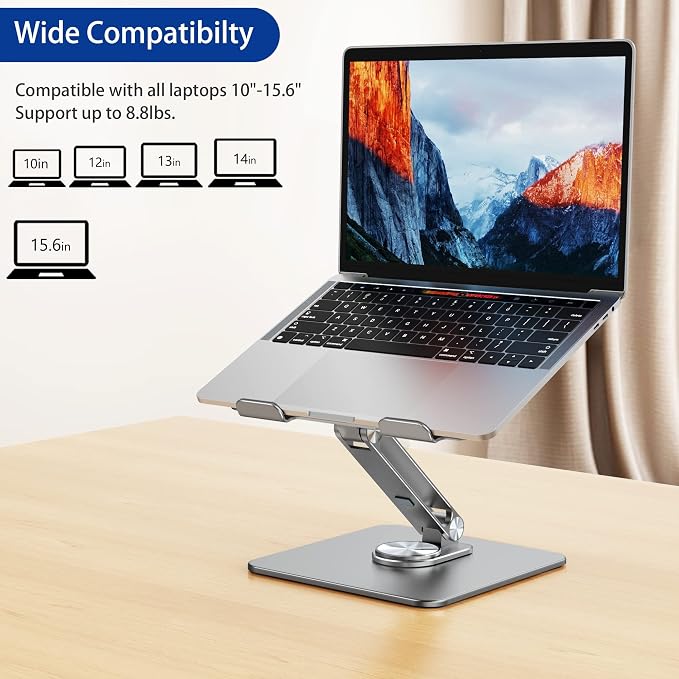 BESIGN LSX7 Laptop Stand with 360 Rotating Base, Ergonomic Adjustable Notebook Riser, Foldable Computer Holder Compatible with 10-15.6" Laptops (Gray) - Image 3