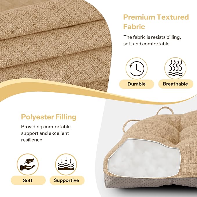 Chair Cushions for Dining Chairs Set of 4, 18"x18"x3", Cappuccino | Non-Slip with Ties, Tufted, Faux Linen, Seat Cushions for Dining Room Kitchen Breakfast Nook Indoor Home Office Living Room - Image 4