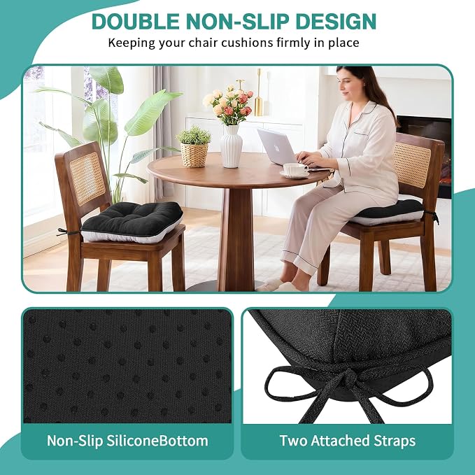 BETU Chair Cushions for Dining Chairs,3.5" Thick Kitchen Table Chair Pads with Ties,Non Slip Backing and Covers,Seat Cushion for Dining Room,Bar,Patio Chairs,18"X18"X3.5" - Image 2