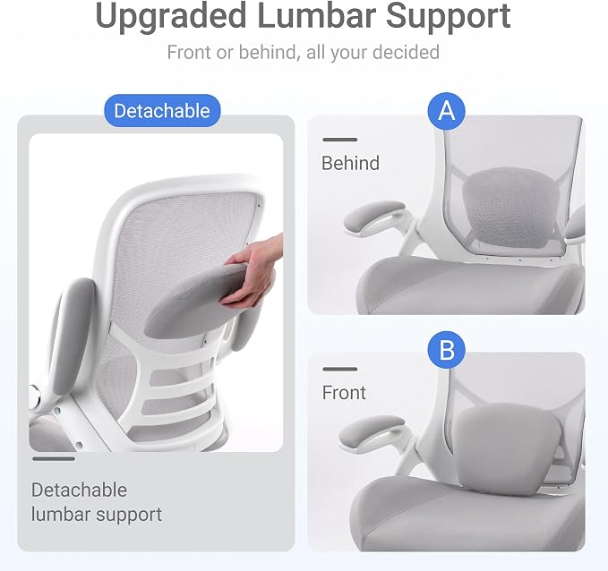 400lbs Heavy Duty Office Chair, Computer Desk Chair Grey | Office and Home, 5" Thickened Seat, Ergonomic with Adjustable Armrests, Mesh Executive Chair - Image 5
