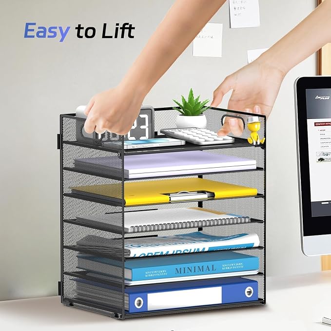 7 Tier Paper Organizer for Desk with Mesh Letter Trays and Handle 2 Pack | 2 Pack Desk File Organizer with Handle for Sorting Papers, Files, Folders, Mail, Bills and Office Supplies - Image 7
