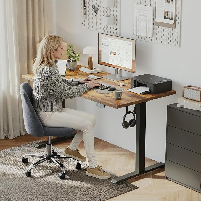 Klicelor 40 Inch Electric Standing Desk, Height Adjustable Office Desk, Sit Stand Up Computer Desk with Memory Preset, Two-Piece Desktop, Rustic Brown - Image 2