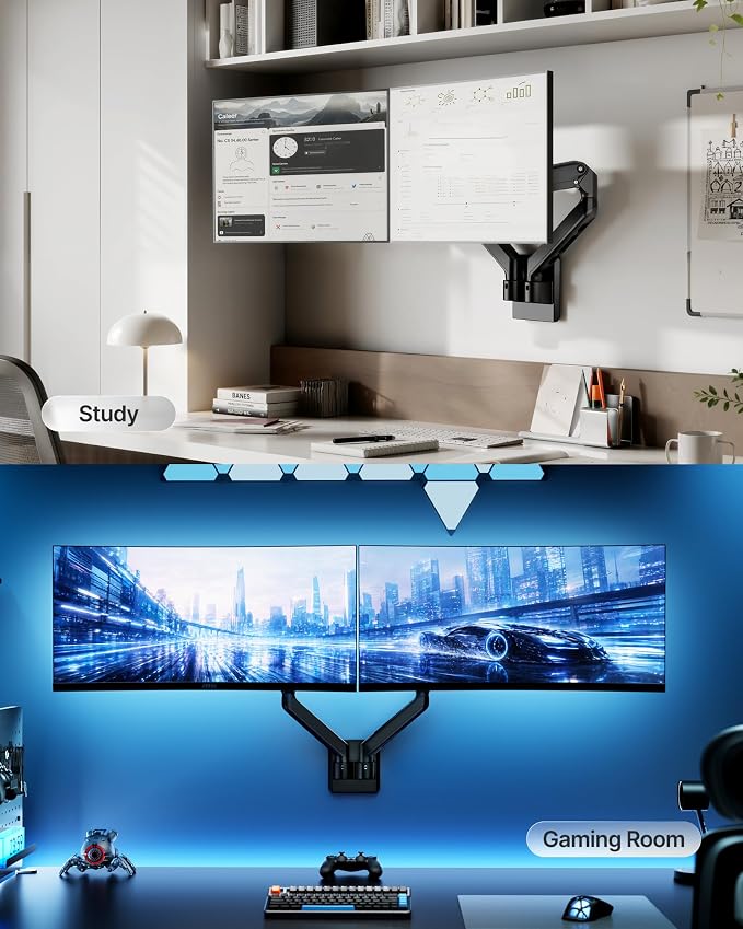 monTEK Dual Monitor Wall Mount, Wobble-Free Spring, 17–32" Full Motion | Dual Wall Mount Frees Full Desktop Space, Zero Clearance Retracts To 3.8", Wobble-Free Spring, Supports 20 Lbs Per Arm - Image 8