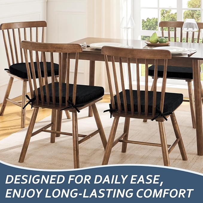Basic Beyond Chair Cushions for Dining Chairs 4 Pack, Kitchen Chair Cushions with Ties and Non Slip Backing, 16 x 16 inches Chair Pads for Dining Chairs (Black) - Image 7
