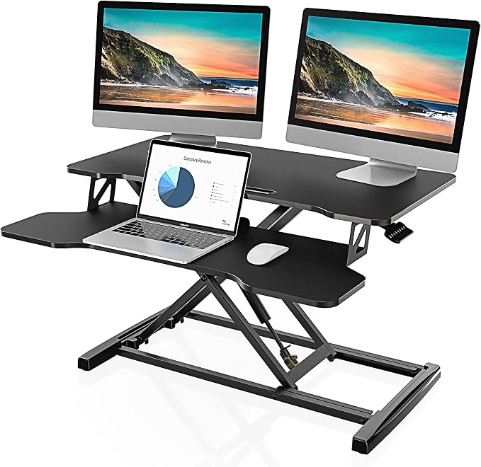 FITUEYES Height Adjustable Standing Desk 32” Wide Sit to Stand Converter | Standing Desk Converter,Stand Up Desk Riser,for Dual Monitor Riser,Tabletop Workstation for Home Office,Easy Assembly by FITUEYES