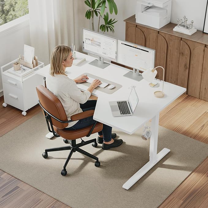 Klicelor L Shaped Standing Desk 63 x 35.4 Inch, Electric Height Adjustable Corner Desk for Home Office Workstation, Ergonomic Sit Stand Computer Table with Memory Controller, White - Image 2