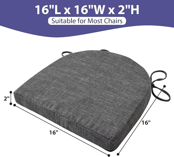 IPYNBAP Chair Cushions for Dining Chairs, Kitchen Chair Cushions, 16'' x 16'' x 2'', Non Slip Indoor Seat Cushions, Chair Pads for Dining Chairs with Ties & Removable Cover, Set of 2, Dark Grey - Image 2