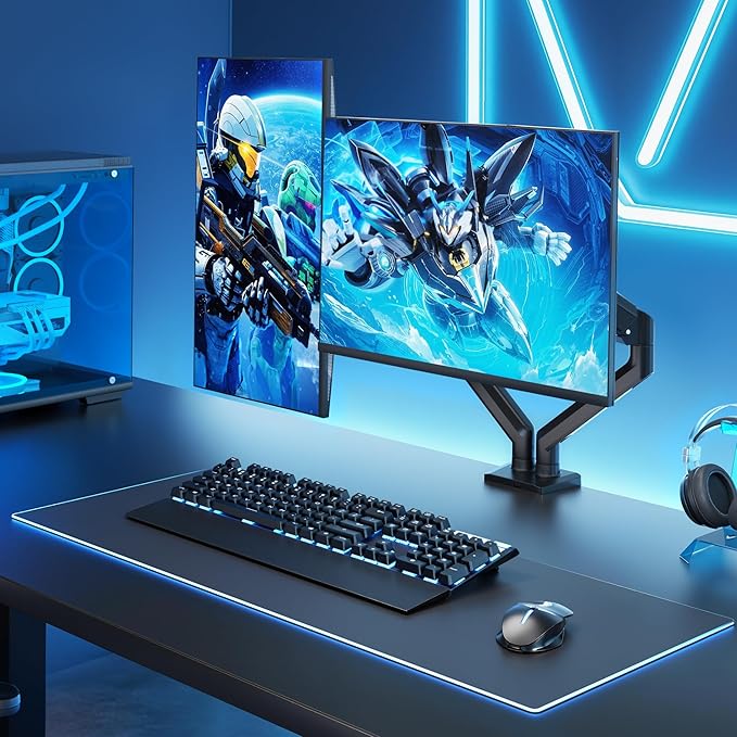 ARES WING Dual Monitor Mount for 17-35 inch Monitors, Black | Heavy Duty Monitor Arms for 2 Monitors, Fully Adjustable Monitor Desk Stand for Ultrawide Screen, VESA 75x75 or 100x100mm - Image 6
