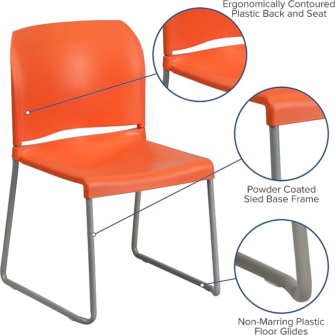 Flash Furniture Hercules Stack Chair, Orange | Sled Base, Powder Coated, Contoured, 880 LBS. Weight Capacity - Image 3