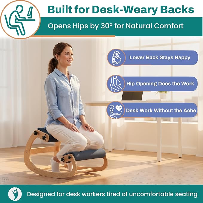 Ergonomic Kneeling Chair with Adjustable Seats - Knee Chair for Posture Correction & Kneel Rocking Stool for Desk - Back Pain Relief for Home and Office, Supports 250 pounds - 5 Years Warranty - Image 4