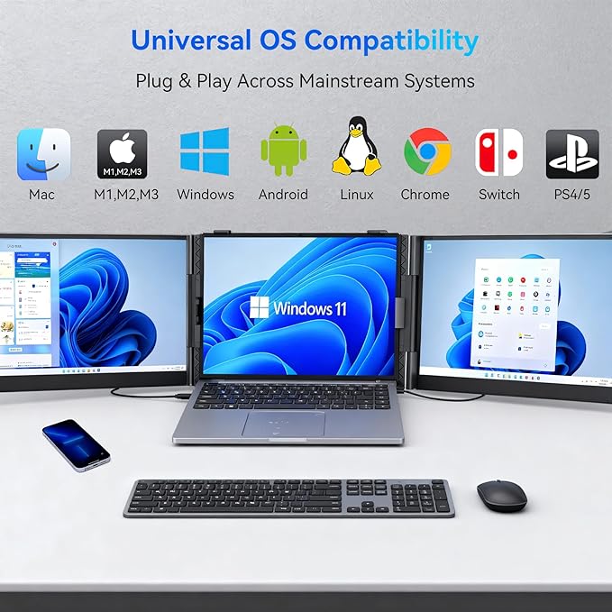 Blackview DCM6 Triple Laptop Screen Extender,14" 1080P FHD IPS Portable External Screen,Two Cable USB C Travel for 13-17'' Laptop,Plug & Play Compatible with Windows/Mac/Chrome OS and Mobile Devices - Image 4