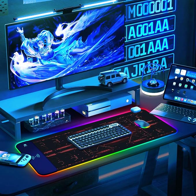 ToLuLu RGB Gaming Wireless Charging Mouse Pad, 10 Light Modes LED Mouse Pad | 5/7.5/10/15W Computer Keyboard Mat Mousepad, 800x300x4MM Extended Large Desk Mat for Gaming, MacBook, Laptop, PC,Cool Red - Image 7