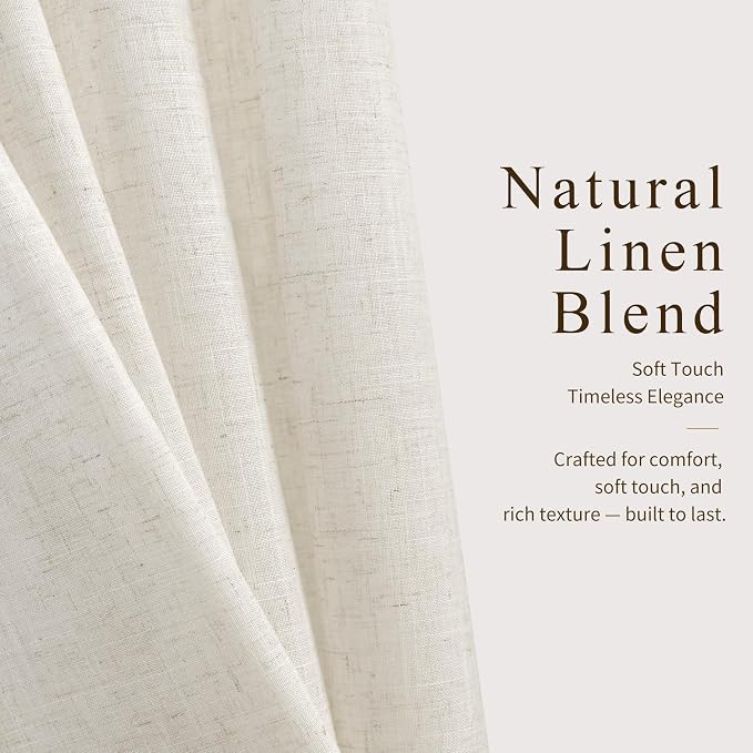 Hokibero Natural Pinch Pleated Linen Curtains 104 Inch Long for Living Room | Ivory Light Filtering Semi Sheer Curtain,Back Tab Hooks Rings,Farmhouse Textured Privacy Drapes for Bedroom Window,2 Panels - Image 5