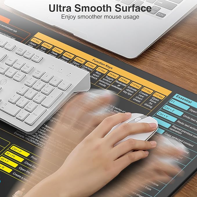 Wireless Charging Mouse Pad, 31.5"x15.8" Big Excel Cheat Sheet Desk Pad | Office Spreadsheet Keyboard Mat, Waterproof Ultra-Smooth Surface, Non-Slip Stitched Edge - Image 4