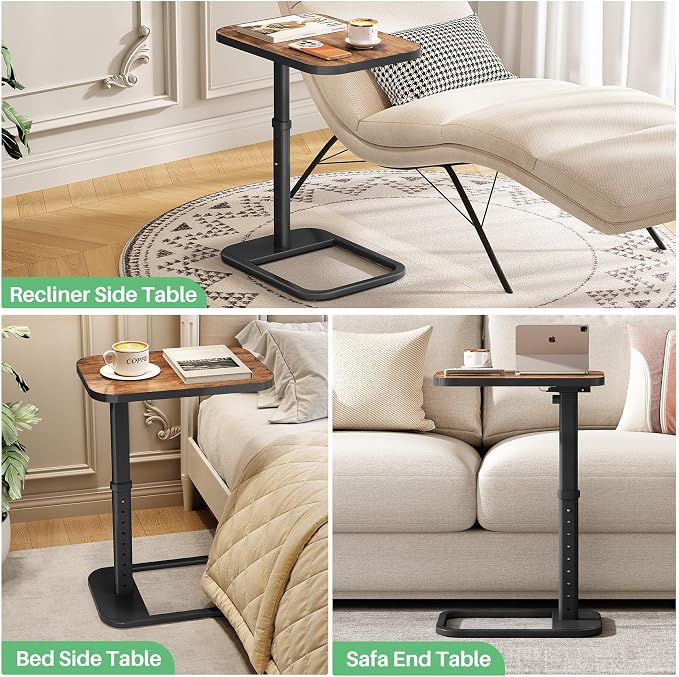 Kitstorack Upgraded TV Tray Table with Panel Lock, 90° Flip-Over Design & Adjustable Height, Sofa Arm Side Table for Eating, Laptop, Couch, Bed, or Small Spaces, Brown - Image 9