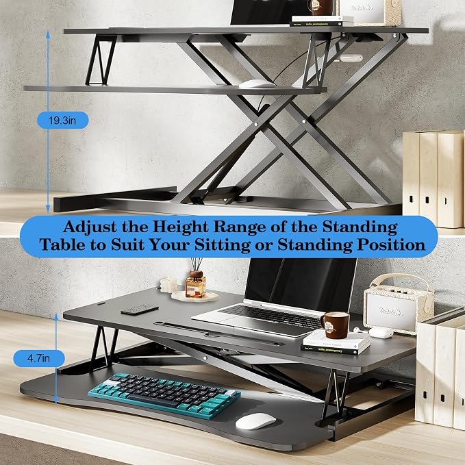 AQQHSAIN Standing Desk Converter 36 Inch Wide Sit to Stand Converter Desk Height Adjustable Riser with Keyboard Tray Laptop and Dual Monitor Desktop Workstation Riser for Home Office Computer - Image 4