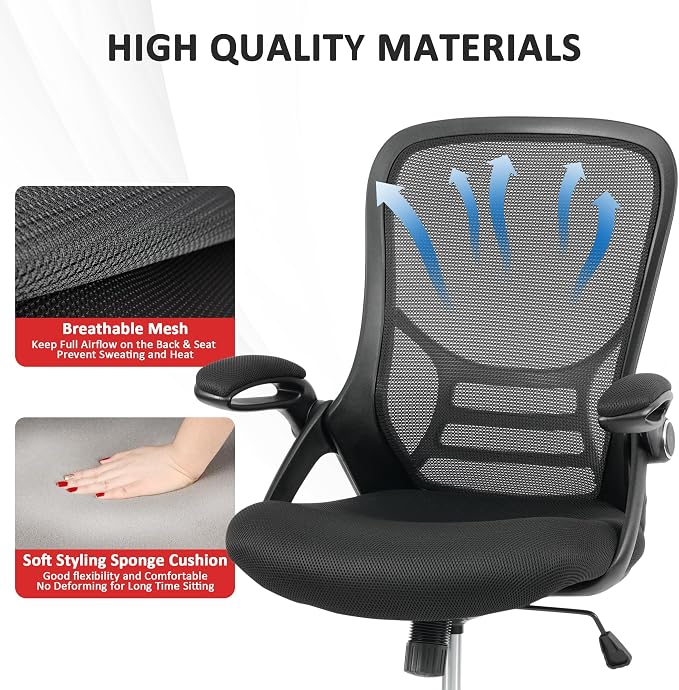 Office Chair Ergonomic Desk Chair with Adjustable Armrests, Mesh Executive Chair, Home Office Computer Chairs for Long Hours(Black) - Image 6