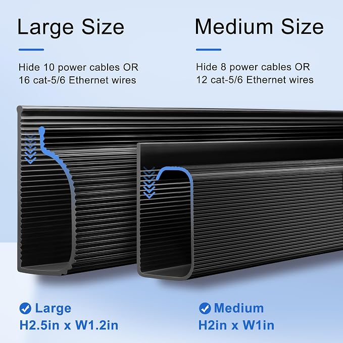 ZhiYo Cable Management Under Desk J Channel (4x15.7in), 63in Cable Raceway, Self-Adhesive Cord Hider Cord Organizer for Desk, Wire Management Kit for Home Office - Black - Image 6