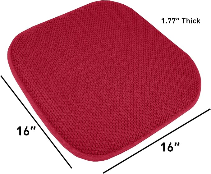 Sweet Home Collection Cushion Memory Foam Chair Pads Honeycomb Nonslip Back Seat Cover 16" x 16" 4 Pack Red - Image 4