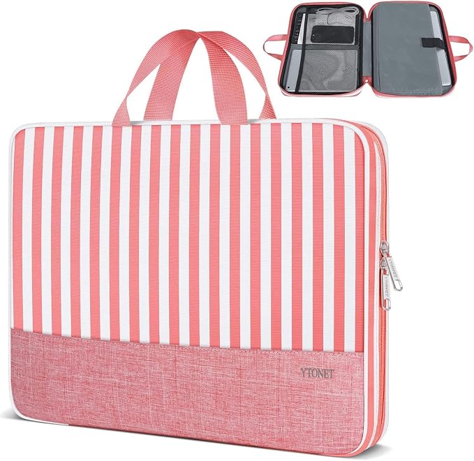Ytonet Laptop Sleeve Case 16 inch, 15-15.6 Inch Laptop Cover with Handle | Compatible with HP, Dell, Lenovo, Asus Notebook, Protective, TSA, Water Resistant, Gift for Women, Pink Stripes by YTONET