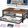 Computer Monitor Stand Riser, Desk Organizer with Drawer, Printer & Laptop Stand, Office Desk Accessories & Workspace Desktop Organizers Storage for Office Supplies(Brown) by OPNICE