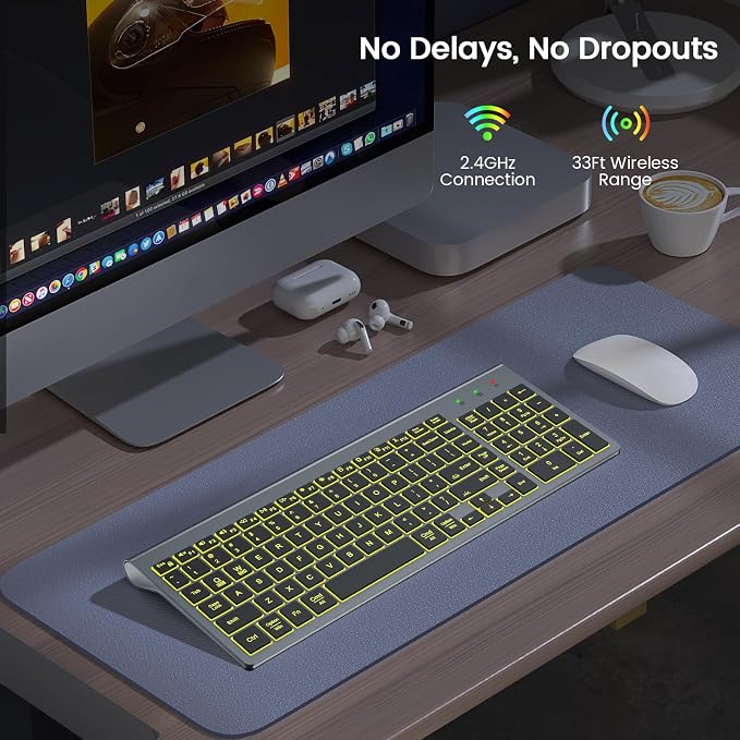 SABLUTE Wireless Keyboard with 7-Color Backlight, Quiet Low-Profile Keys | Rechargeable, Compact Cordless Design, Slim Quiet Scissor-Switch Keys, Auto Sleep, Windows, Linux, Chrome OS & Mac Compatible - Image 7